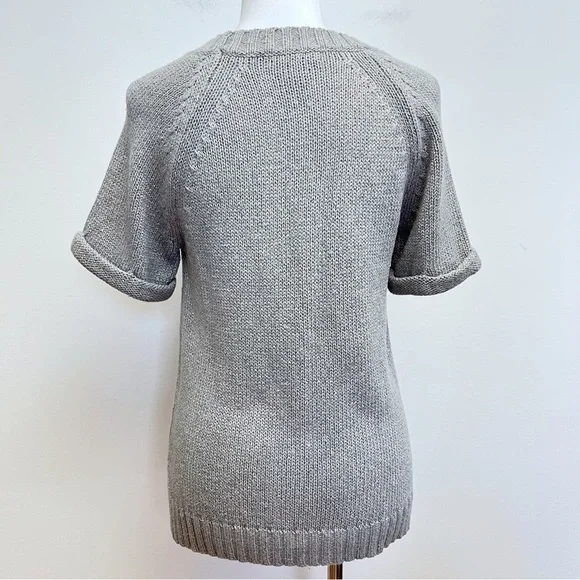 Banana Republic Grey Knit Gold Metallic Threaded Short Sleeve Wool Blend Sweater - Picture 7 of 10